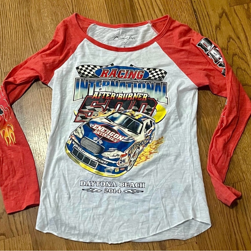 Retro 2014 Daytona Beach RACING international 1/4 sleeve baseball tshirt sz S